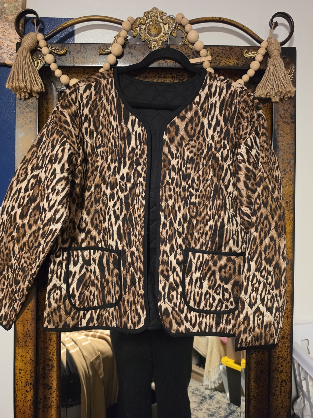 Source Unknown Leopard Print Quilted Jacket in Brown and Black